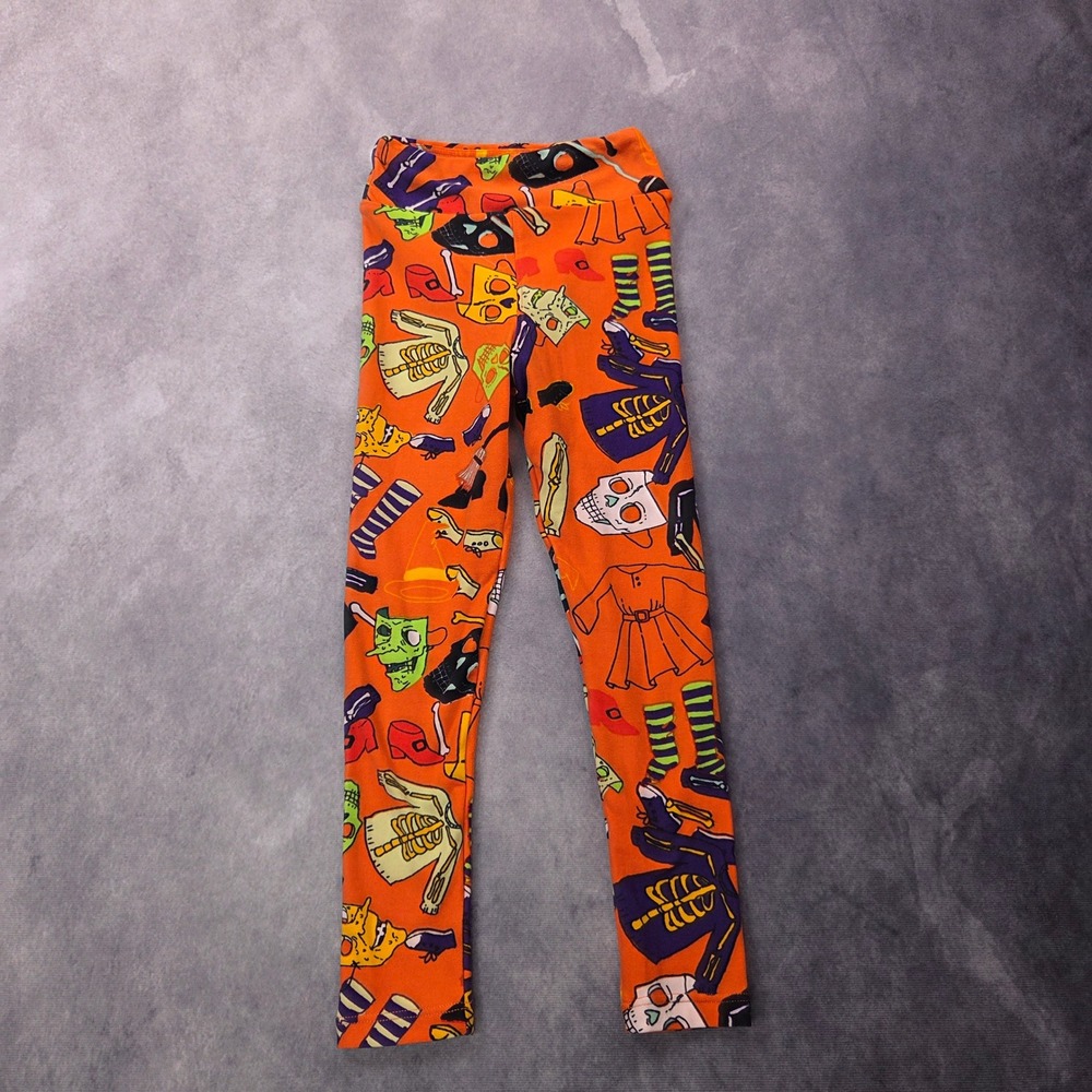 LuLaRoe Leggings Kids S/M Size 2-8 Orange Halloween Costume Print Spooky